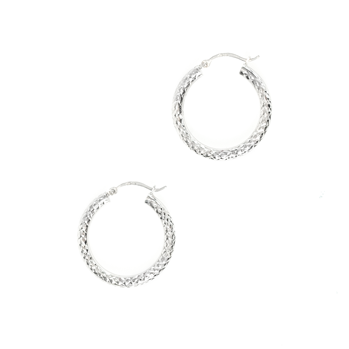 14K WHITE GOLD DIAMOND CUT HOOPS – VELINA Jewelry