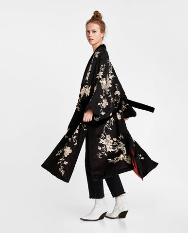 floral long black dramatic kimono