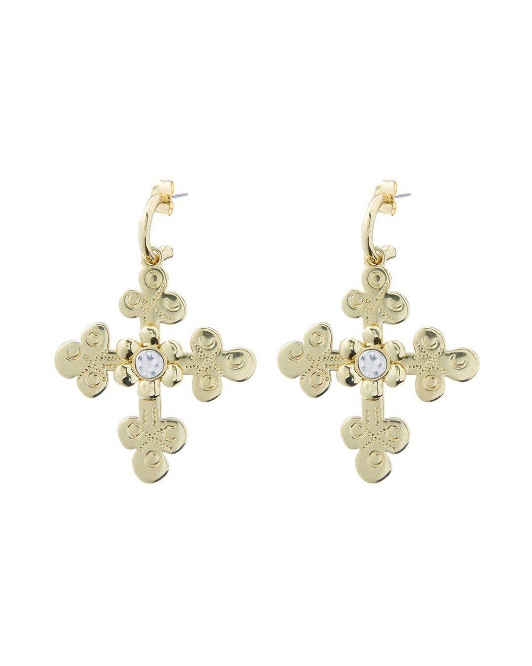 Luv AJ Etched Flora Cross Earrings | Belle and Broome Plus-Size