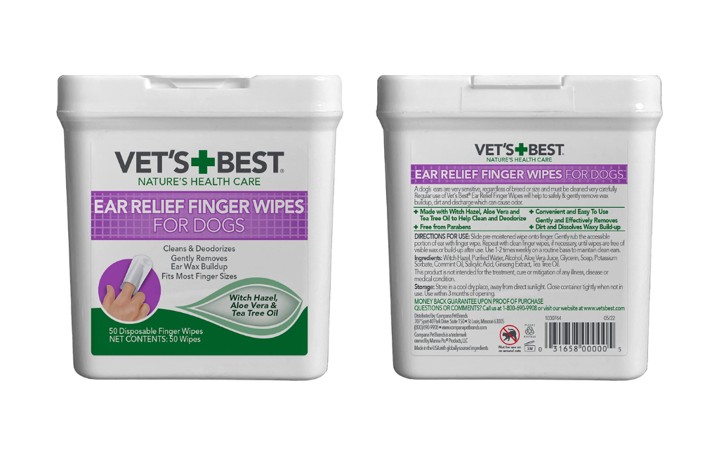 Vet's Best Ear Relief Finger Wipes - Ear Cleansing Finger Wipes for Dogs - Soothes And Deodorizes - 50 Disposable Wipes