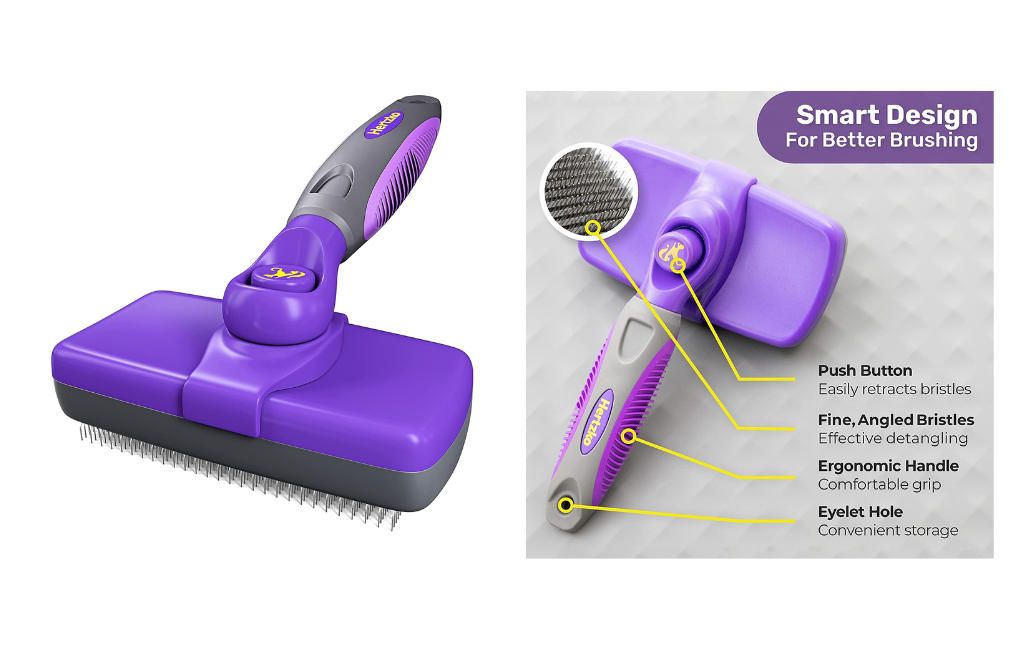 Hertzko Self-Cleaning Slicker Brush for Dogs and Cats - The Ultimate Dog Brush for Shedding Hair Fur - Comb for Grooming Long Haired And Short Haired Dogs Cats Rabbits And More - Deshedding Tool Brush