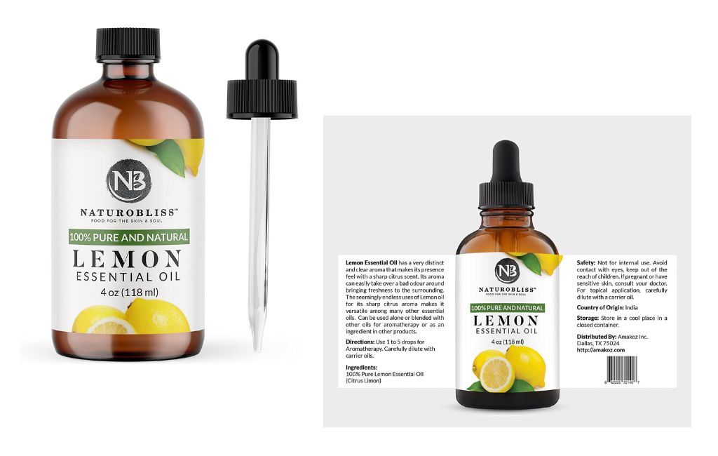 NaturoBliss 100 Percent Pure Lemon Essential Oil Therapeutic Grade Premium Quality with Glass Dropper Perfect for Aromatherapy -  4 fl oz