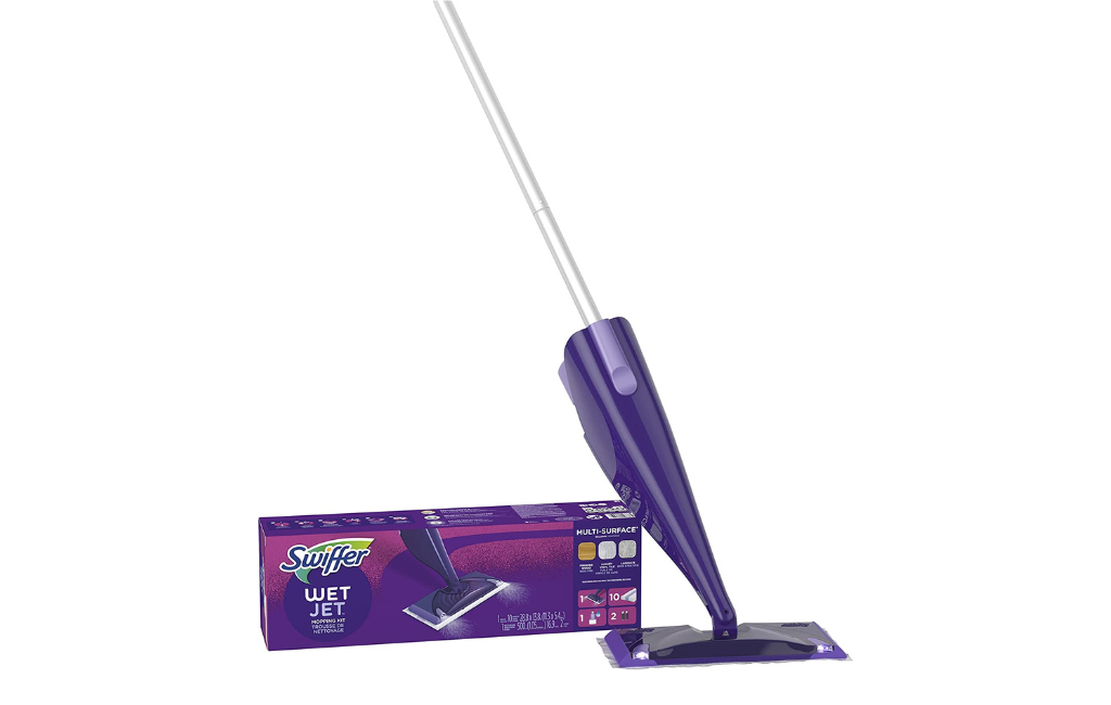 Swiffer WetJet Hardwood and Floor Spray Mop Cleaner Starter Kit - Includes 1 Power Mop 10 Pads Cleaning Solution Batteries