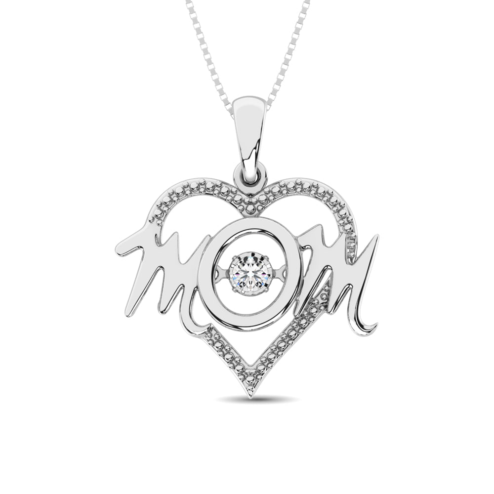 Sterling Silver Mom Moving Diamond accents Pendant