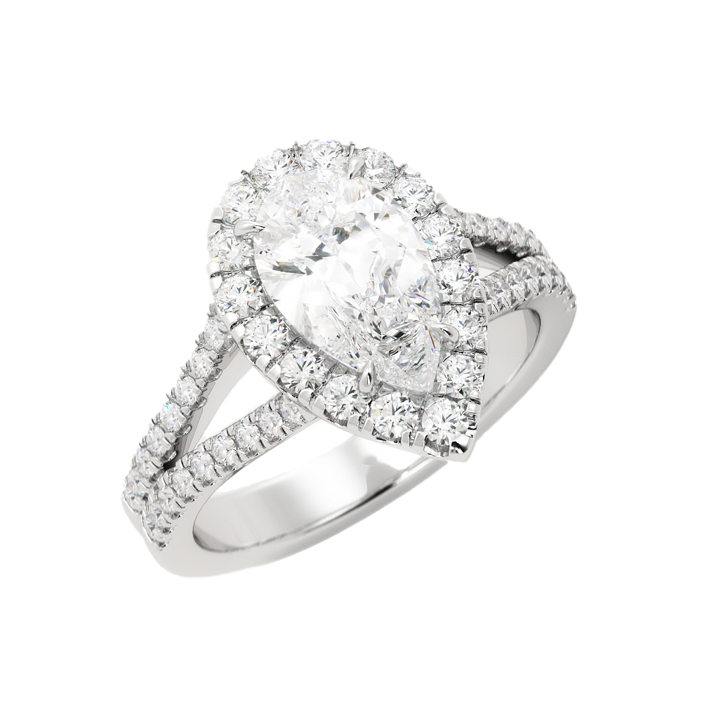 1.8 Carat Pear Cut Diamond w/ Halo Engagement Ring 14k White Gol
