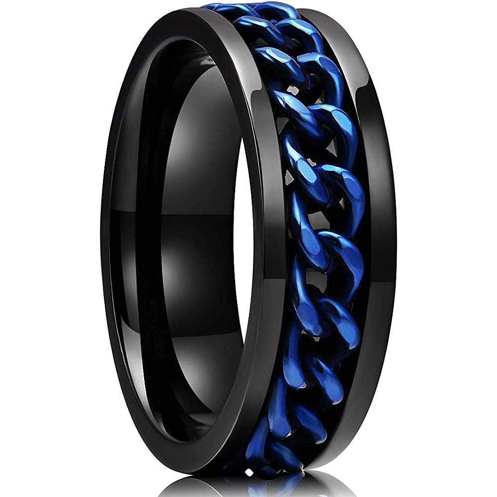 King Will Intertwine 8mm Spinner Ring Stainless Steel Fidget Ring Anxiety Ring for Men Black/Blue/Silver/Gold Fidget Anxiety Ring | Multiple Colors - CBLB