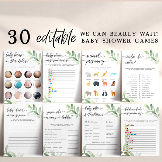 30 EDITABLE Baby Shower Games - Bearly Wait Baby Shower Collection –  OhHappyPrintables