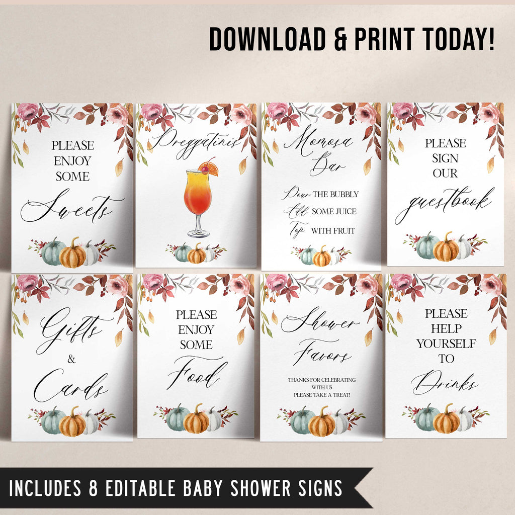 8 Baby Shower Table Signs - Fall Printable Baby Shower Signs ...