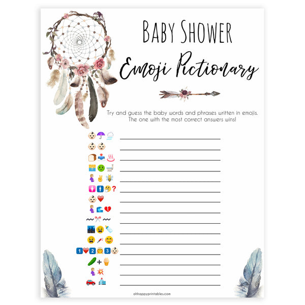 Baby Emoji Pictionary - Printable Boho Dreams Baby Shower ...