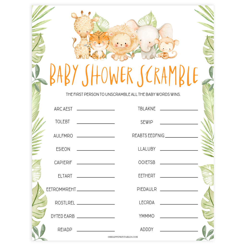 free printable baby shower games baby animals match