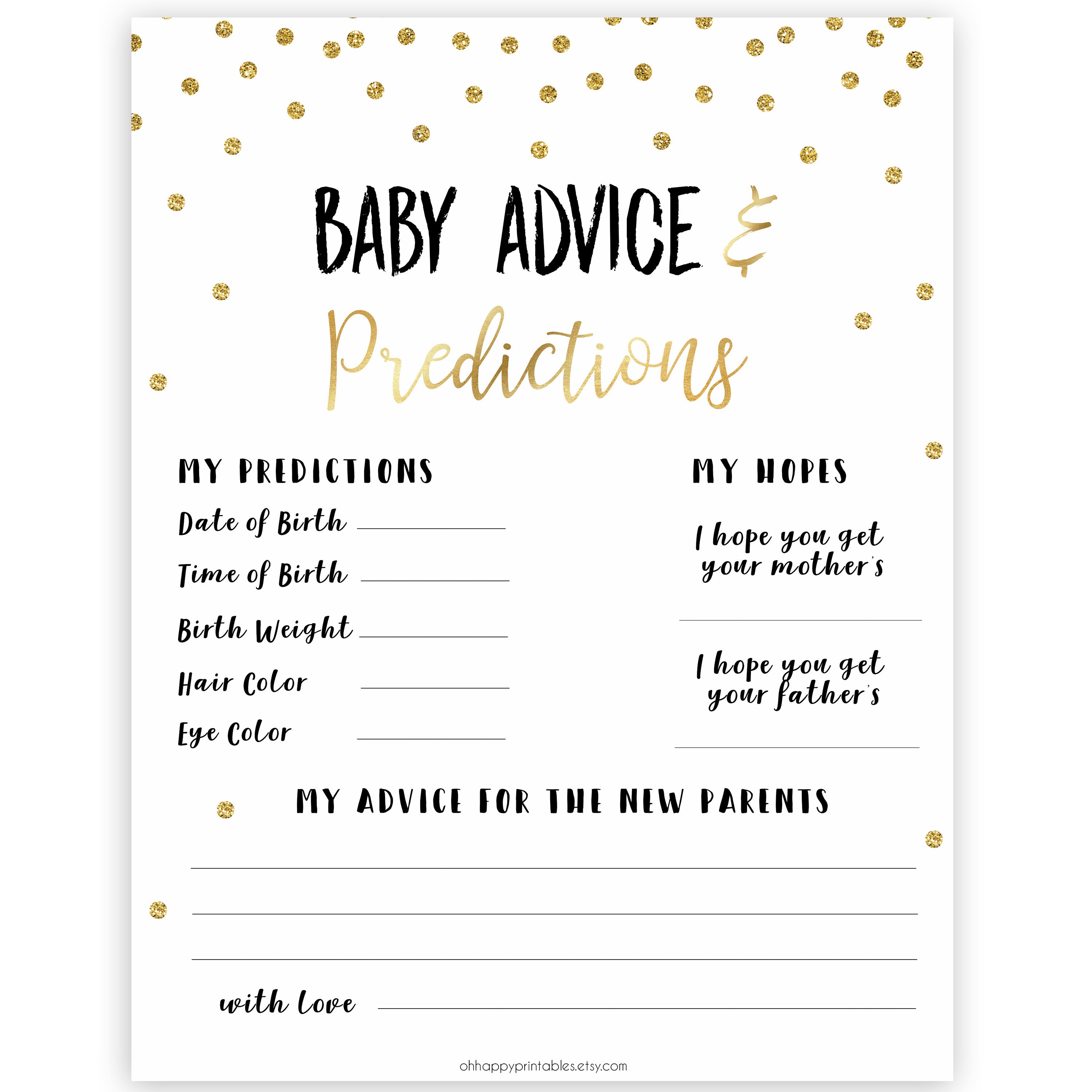 Downloadable Baby Shower Prediction Cards Free Baby Shower Printables