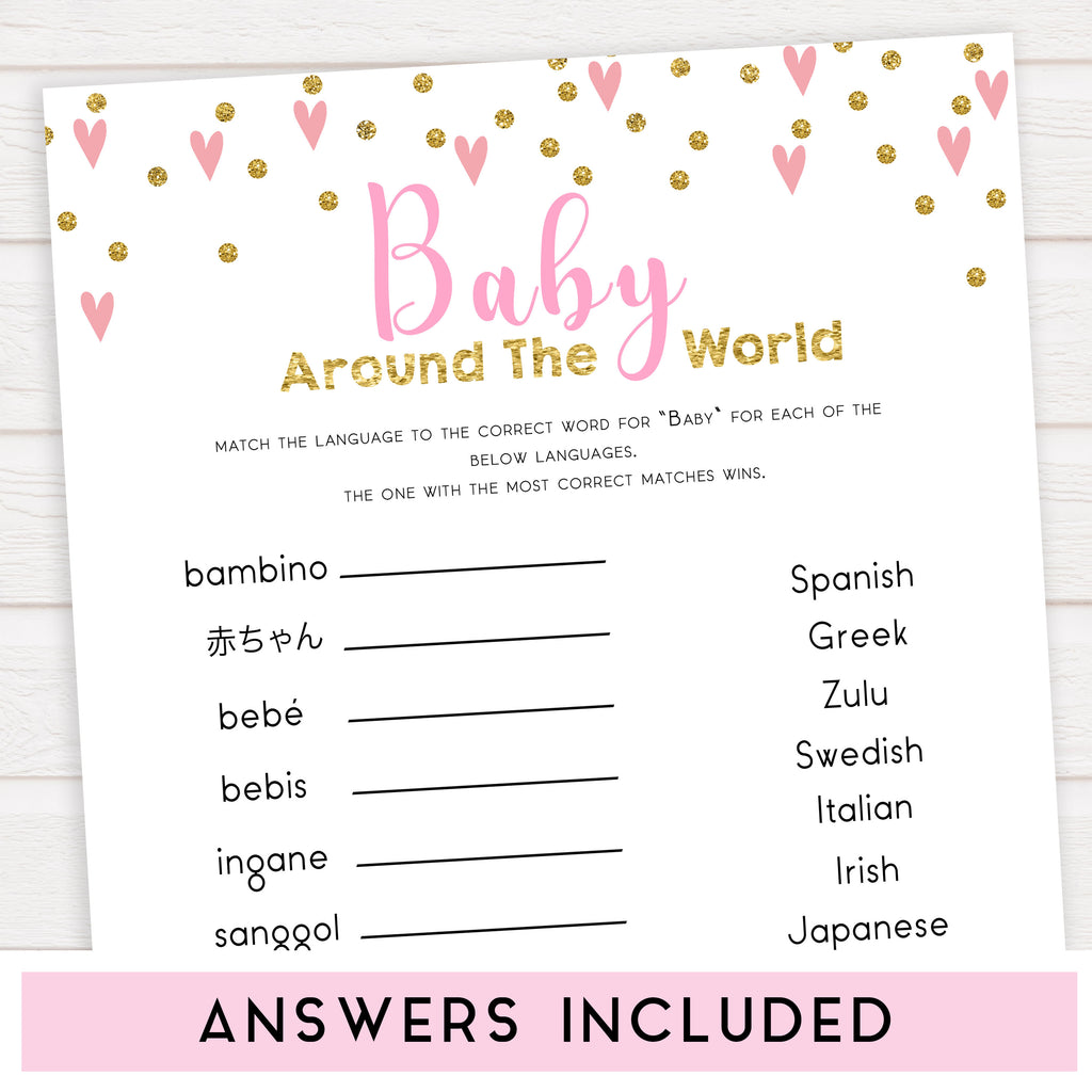 Baby Around The World Baby Game - Printable Pink Baby Showers Games ...