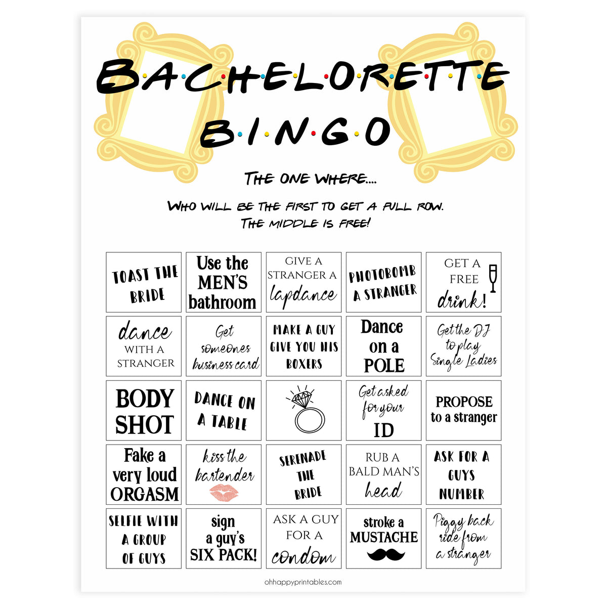 Rose Gold Bachelorette Party Bingo Friends Printable Games