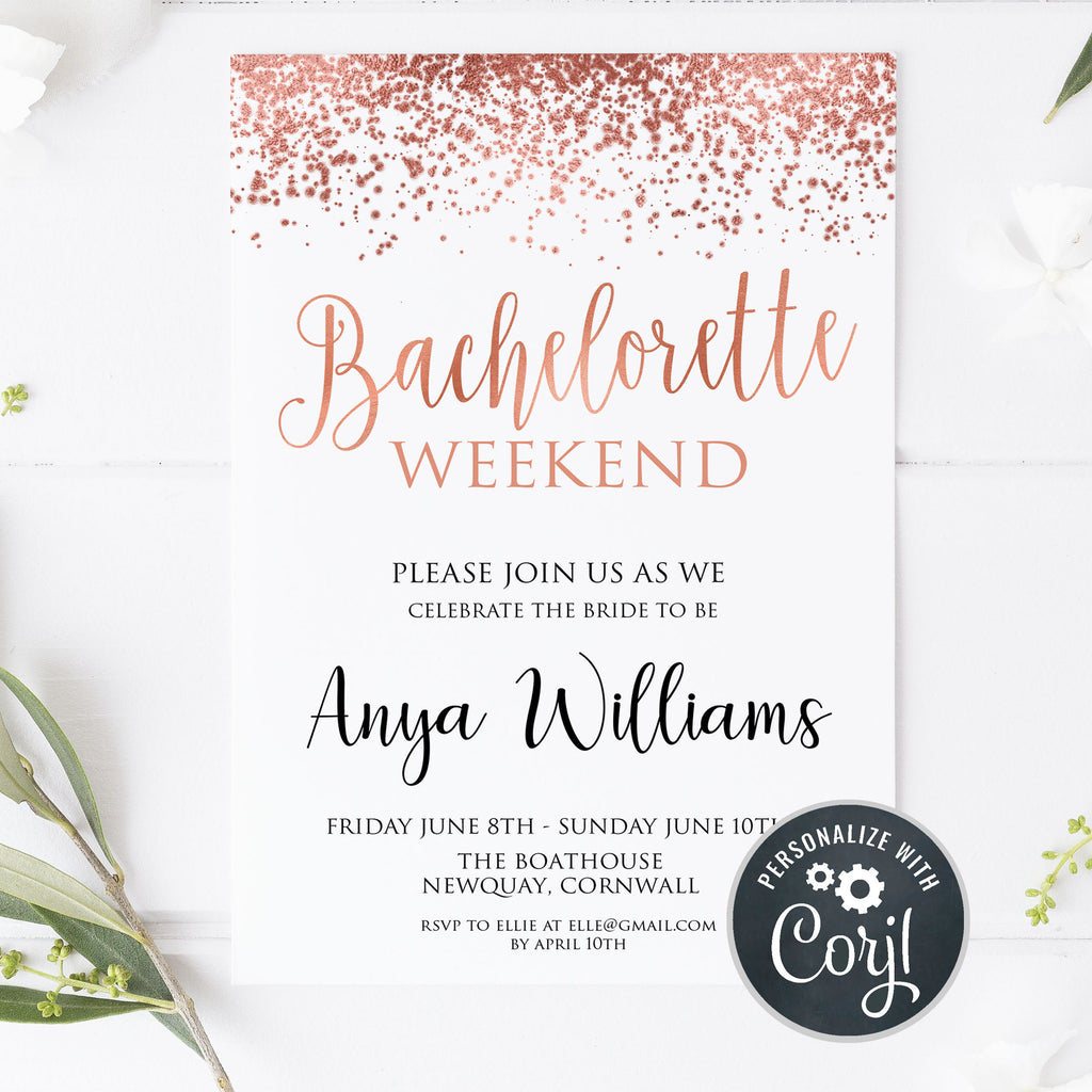 Rose Gold Bachelorette Party Invite Template | Oh Happy Printables ...