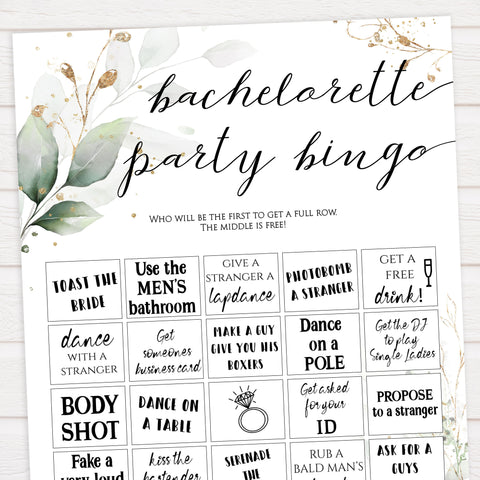 Bachelorette Party Bingo | Printable Gold Leaf Bachelorette Games ...