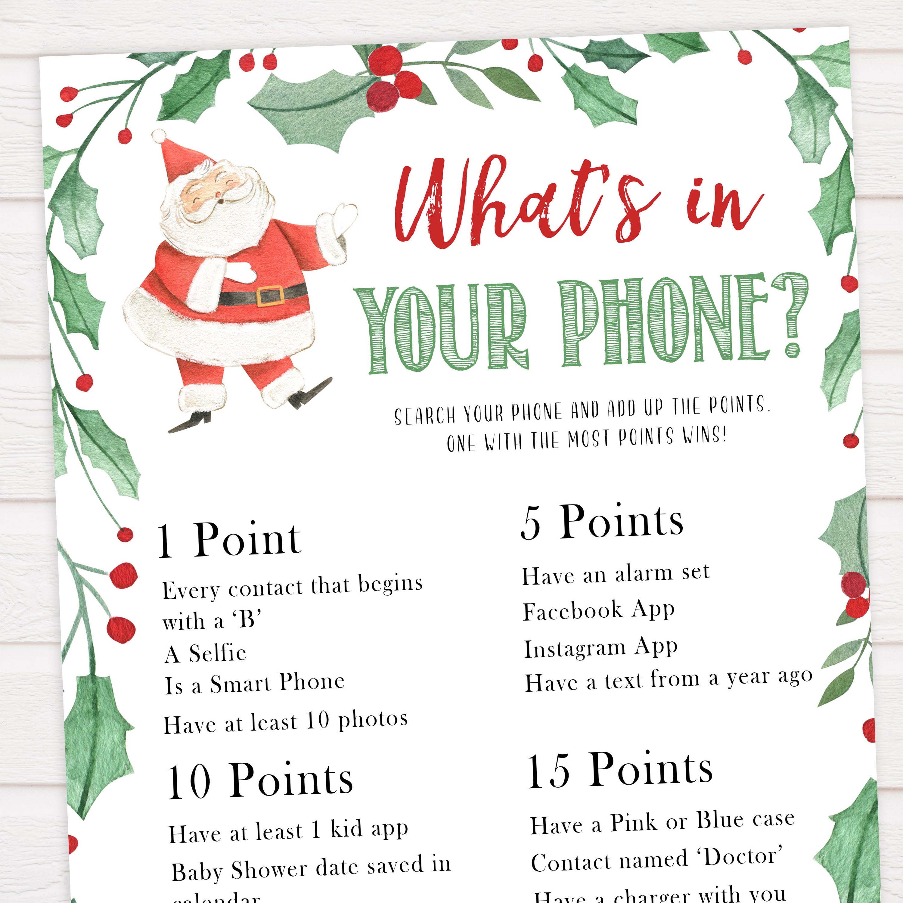 Whats In Your Phone Game - Christmas Printable Baby Games ...