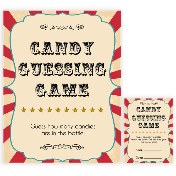 Candy Guessing Game - Circus Printable Baby Shower Games ...