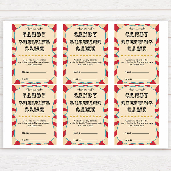 Candy Guessing Game - Circus Printable Baby Shower Games ...