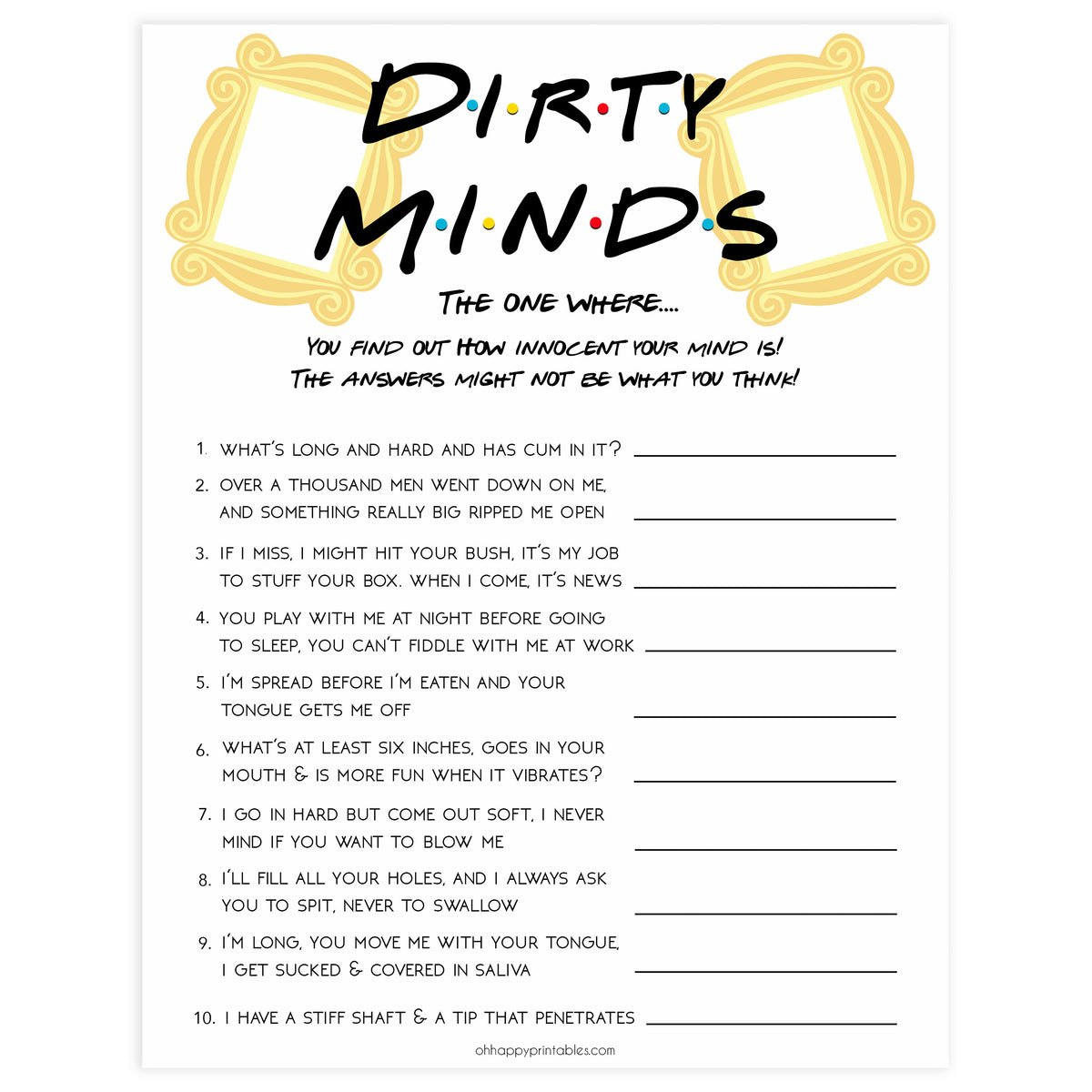 Dirty Minds Bachelorette Game | Friends Bachelorette Games ...