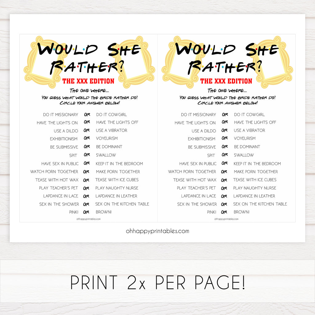 Adult Xxx Party - XXX Would She Rather Game | Printable Adult Bachelorette Party Games â€“  OhHappyPrintables