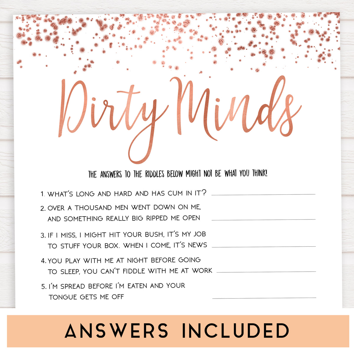 Dirty Minds Bachelorette Game Printable Free