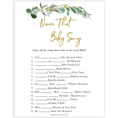 Name That Baby Song - Eucalyptus Printable Baby Shower Games ...