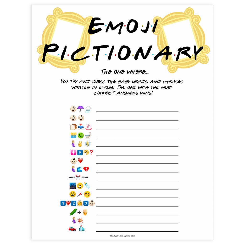 Baby Emoji Pictionary - Printable Friends Baby Games – OhHappyPrintables