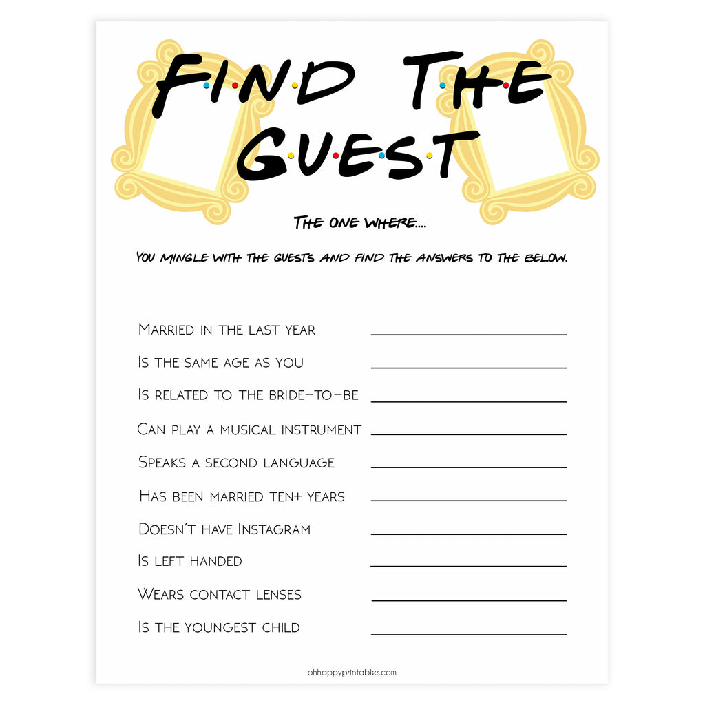 Find The Guest Bridal Game Bridal Shower Printable Games