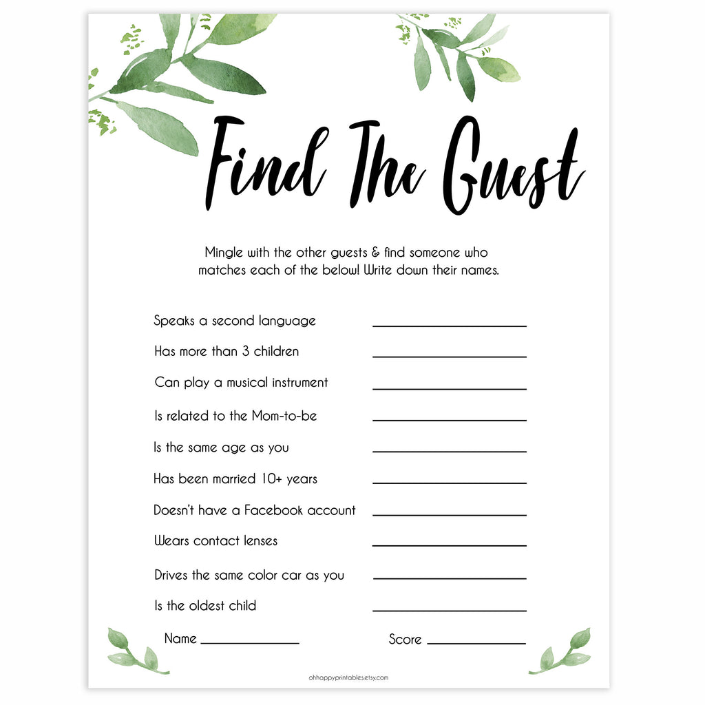 Find The Guest Botanical Baby Shower Games OhHappyPrintables