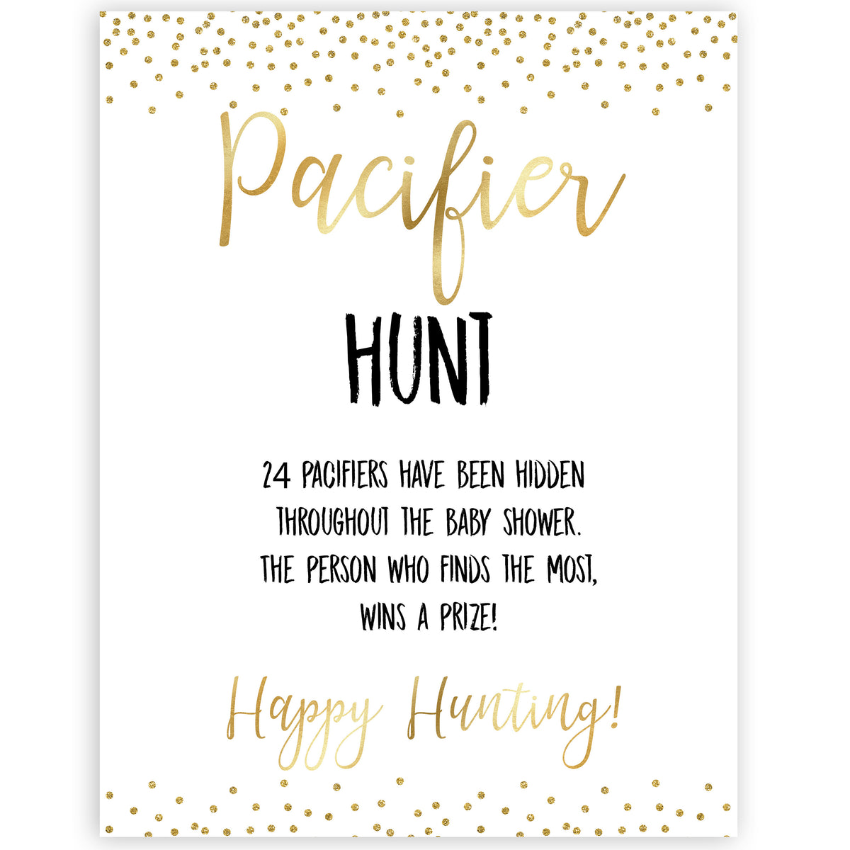 Pacifier Hunt Gold Glitter Printable Baby Shower Games