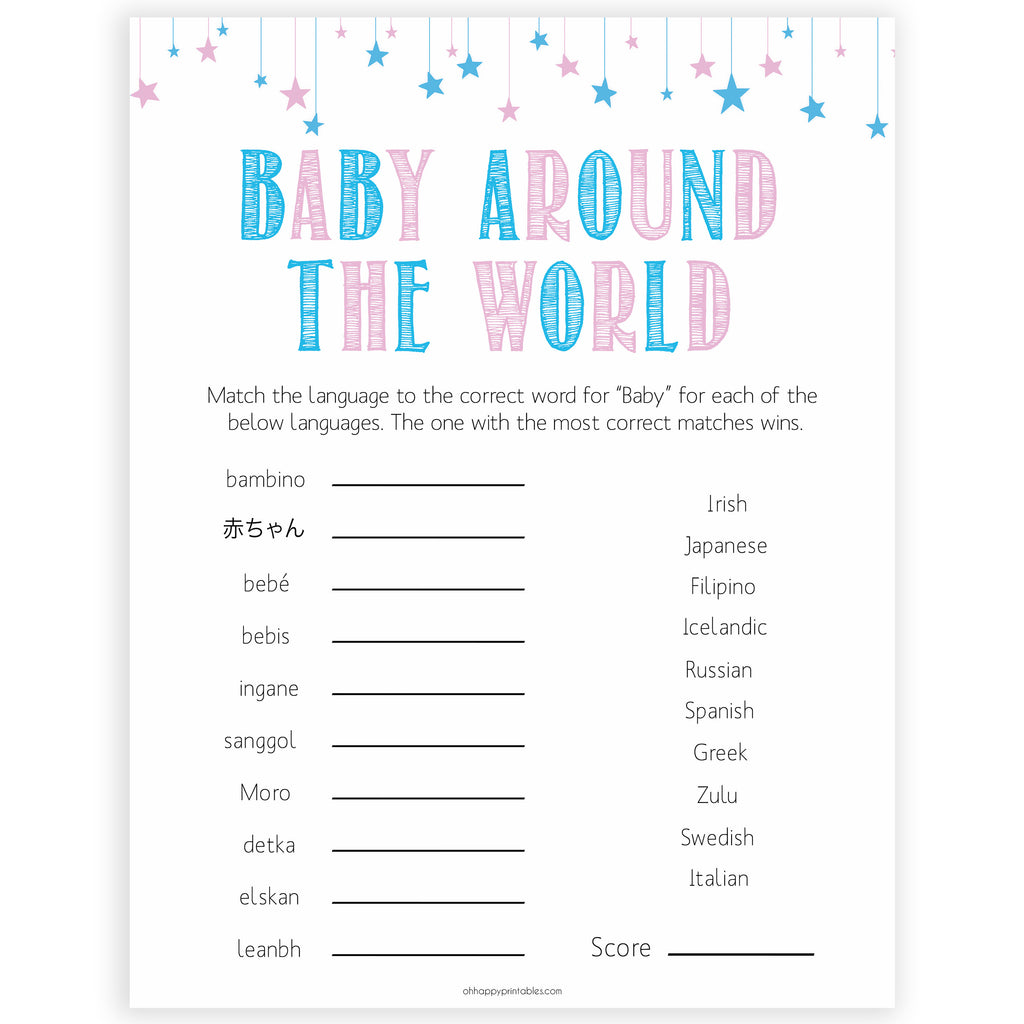 baby around the world baby game gender reveal printable