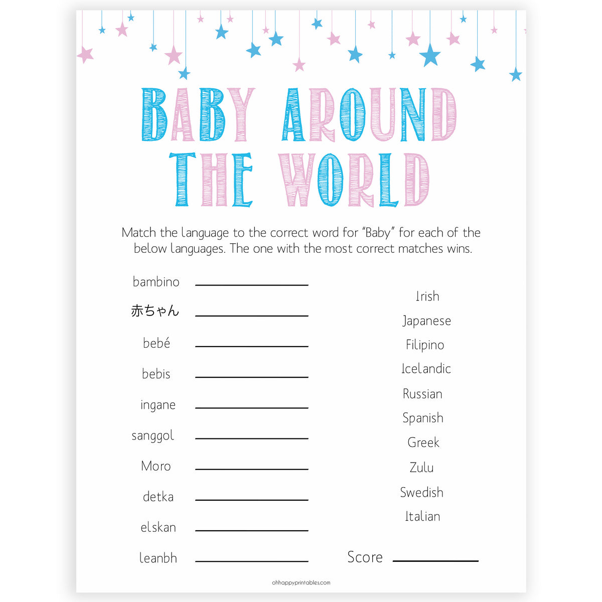 Baby Around The World Baby Game Gender Reveal Printable Baby Games