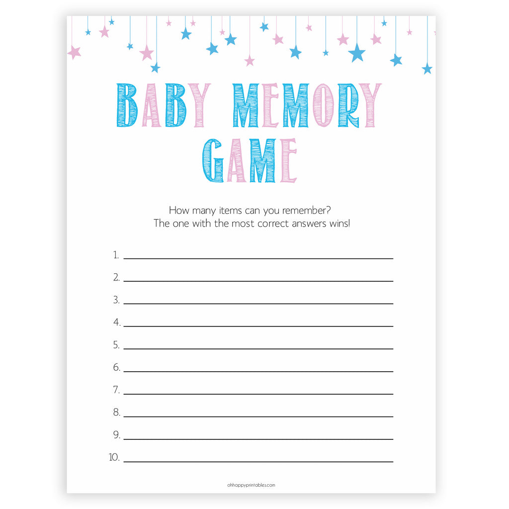 baby memory game gender reveal printable baby shower games