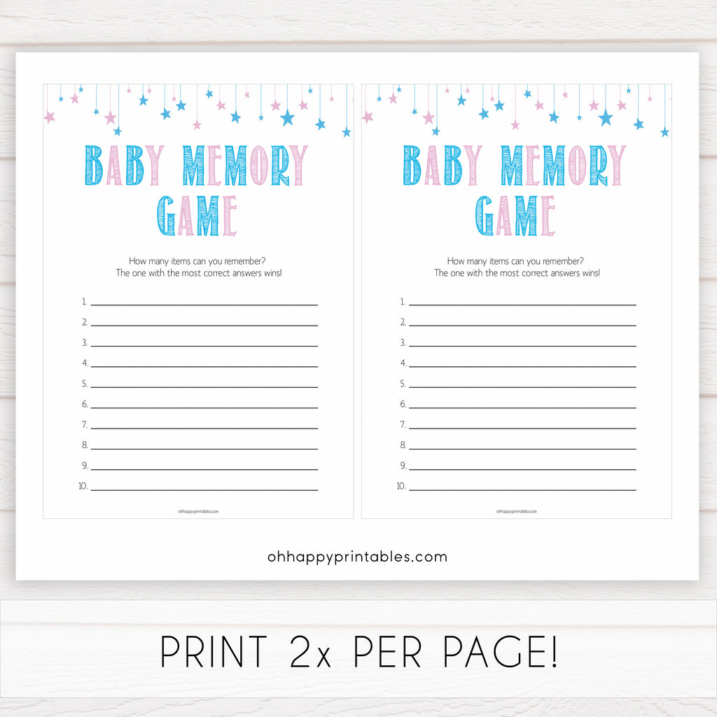 Baby Memory Game - Gender Reveal Printable Baby Shower Games