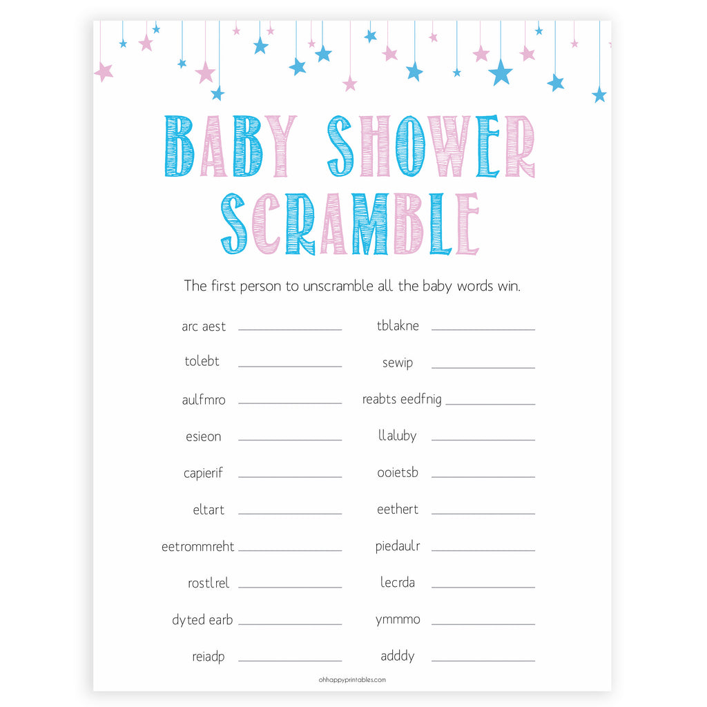 Baby Shower Word Scramble Gender Reveal Printable Baby Games