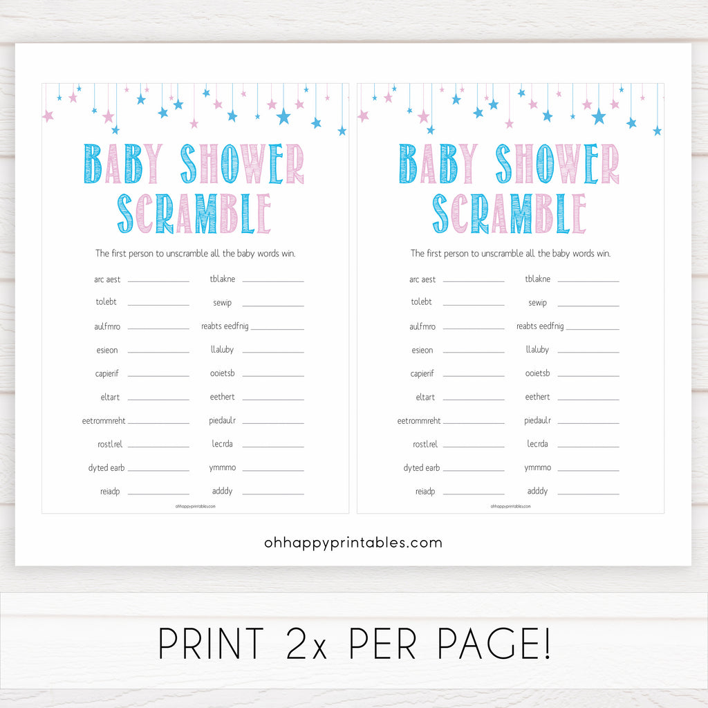 baby shower word scramble gender reveal printable baby games