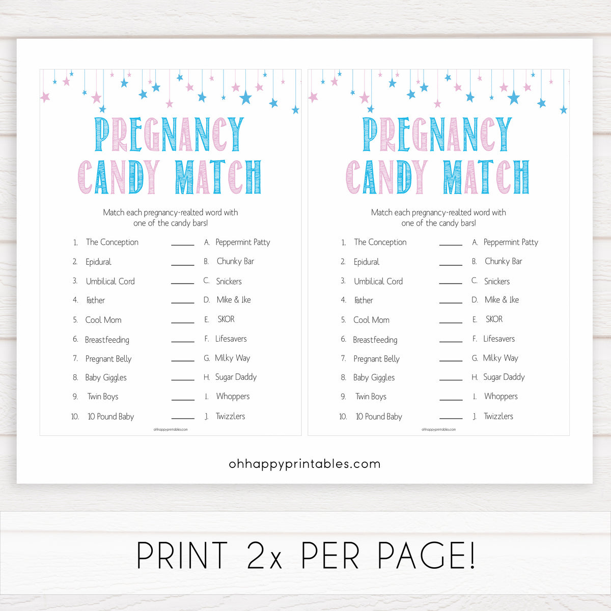 pregnancy candy match gender reveal printable baby games