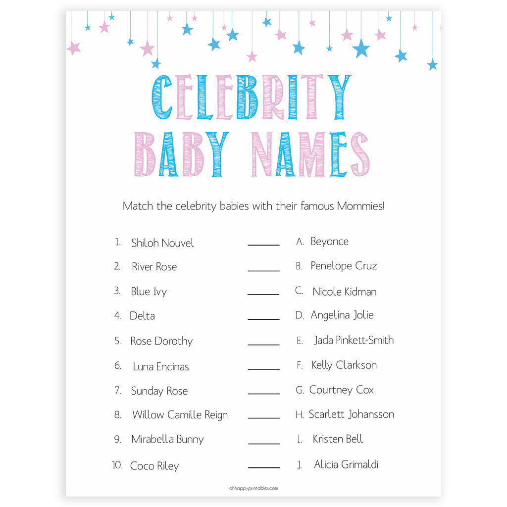 match the celebrity baby names gender reveal printable baby games