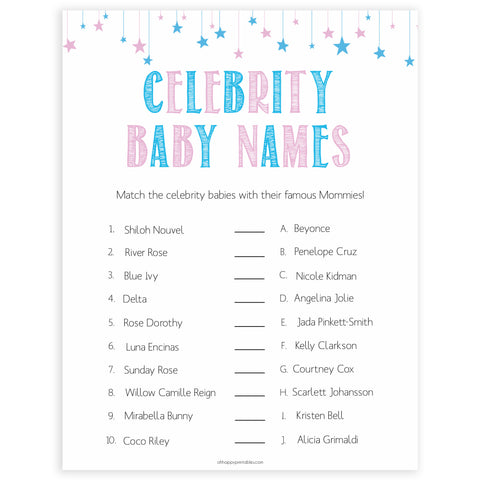 Match The Celebrity Baby Names - Gender Reveal Printable Baby Games ...