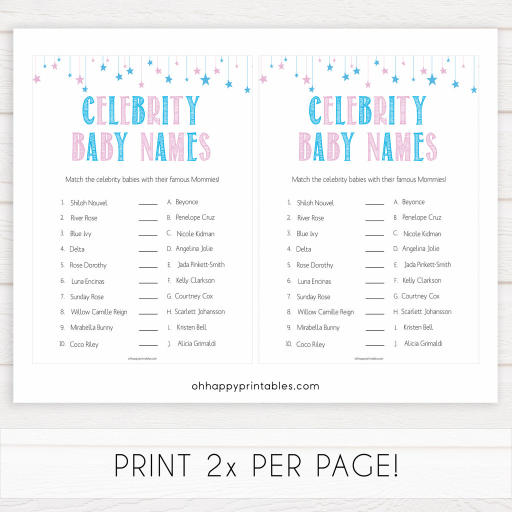 match the celebrity baby names gender reveal printable baby games