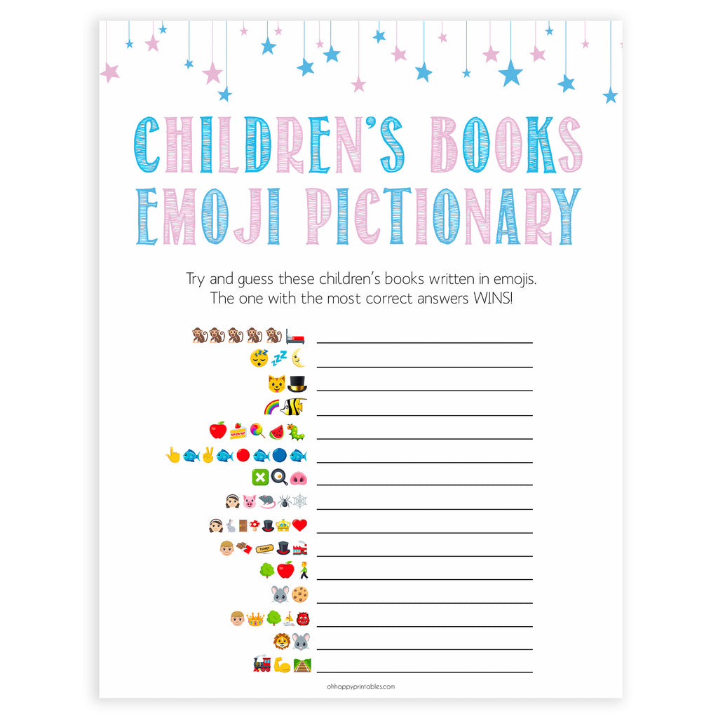 childrens books emoji pictionary printable gender reveal baby games