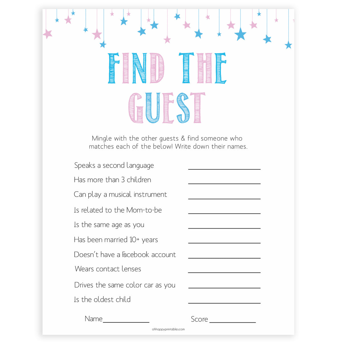 Printable Gender Reveal Games