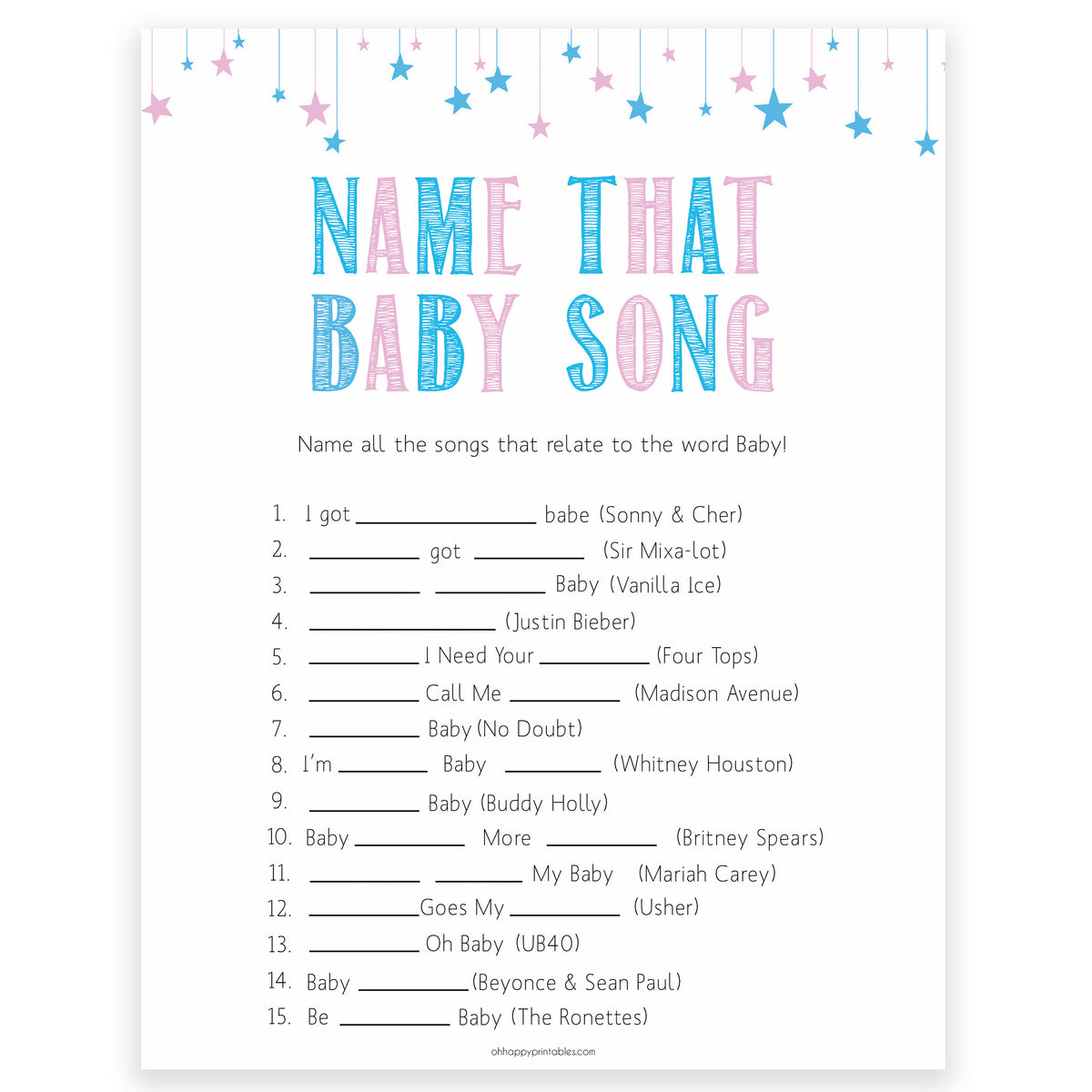 Name That Baby Song - Gender Reveal Printable Baby Shower Games ...