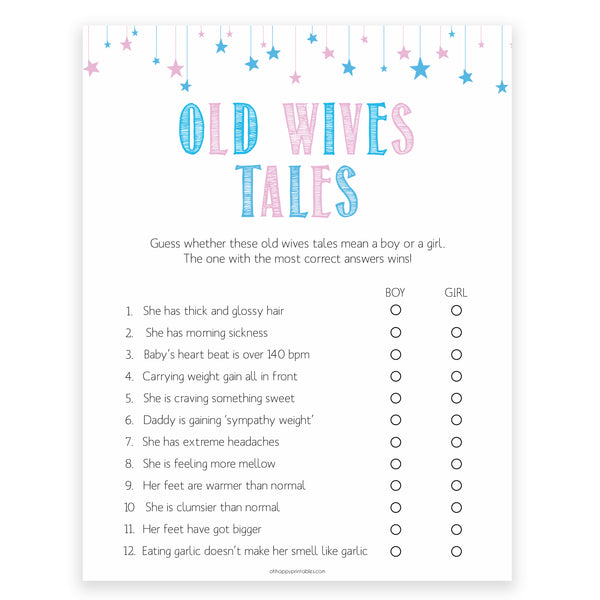 Old Wives Tales Game Gender Reveal Printable Baby Games OhHappyPrintables