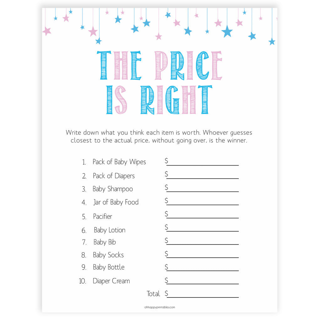 The Price Is Right Game Gender Reveal Printable Baby Shower Games OhHappyPrintables