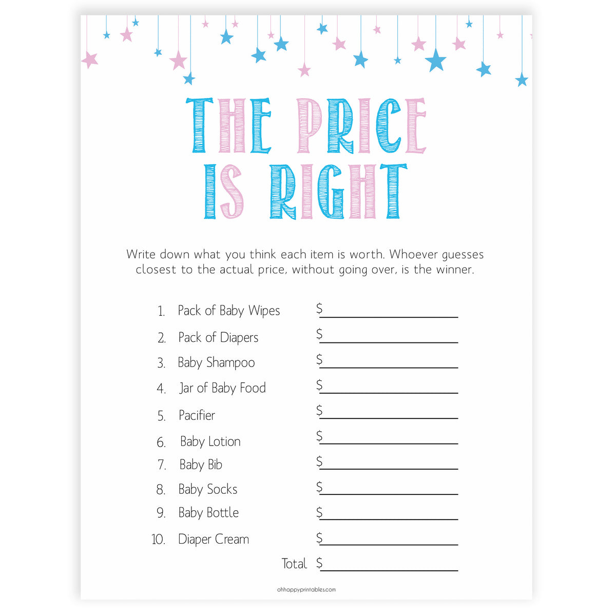 the price is right game gender reveal printable baby shower games