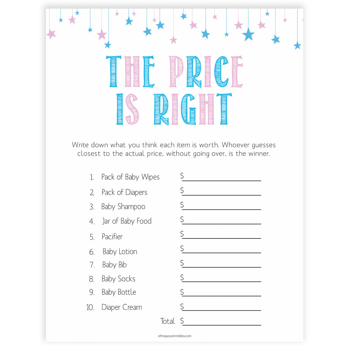 The Price Is Right Game Gender Reveal Printable Baby Shower Games 