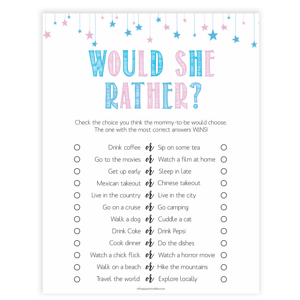 would she rather printable gender reveal baby shower