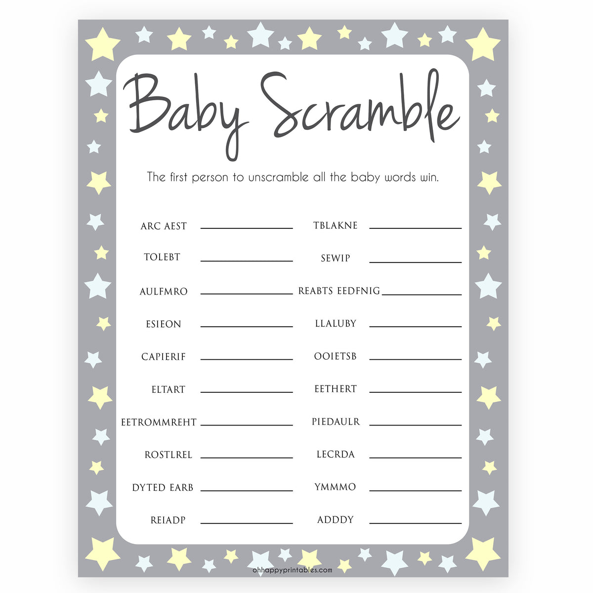 Baby Shower Word Scramble Printable Baby Shower Games OhHappyPrintables