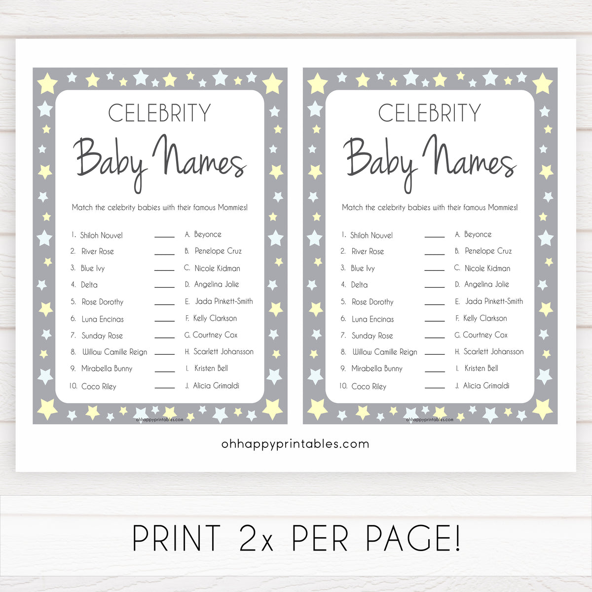 Free Printable Baby Shower Games Celebrity Baby Names
